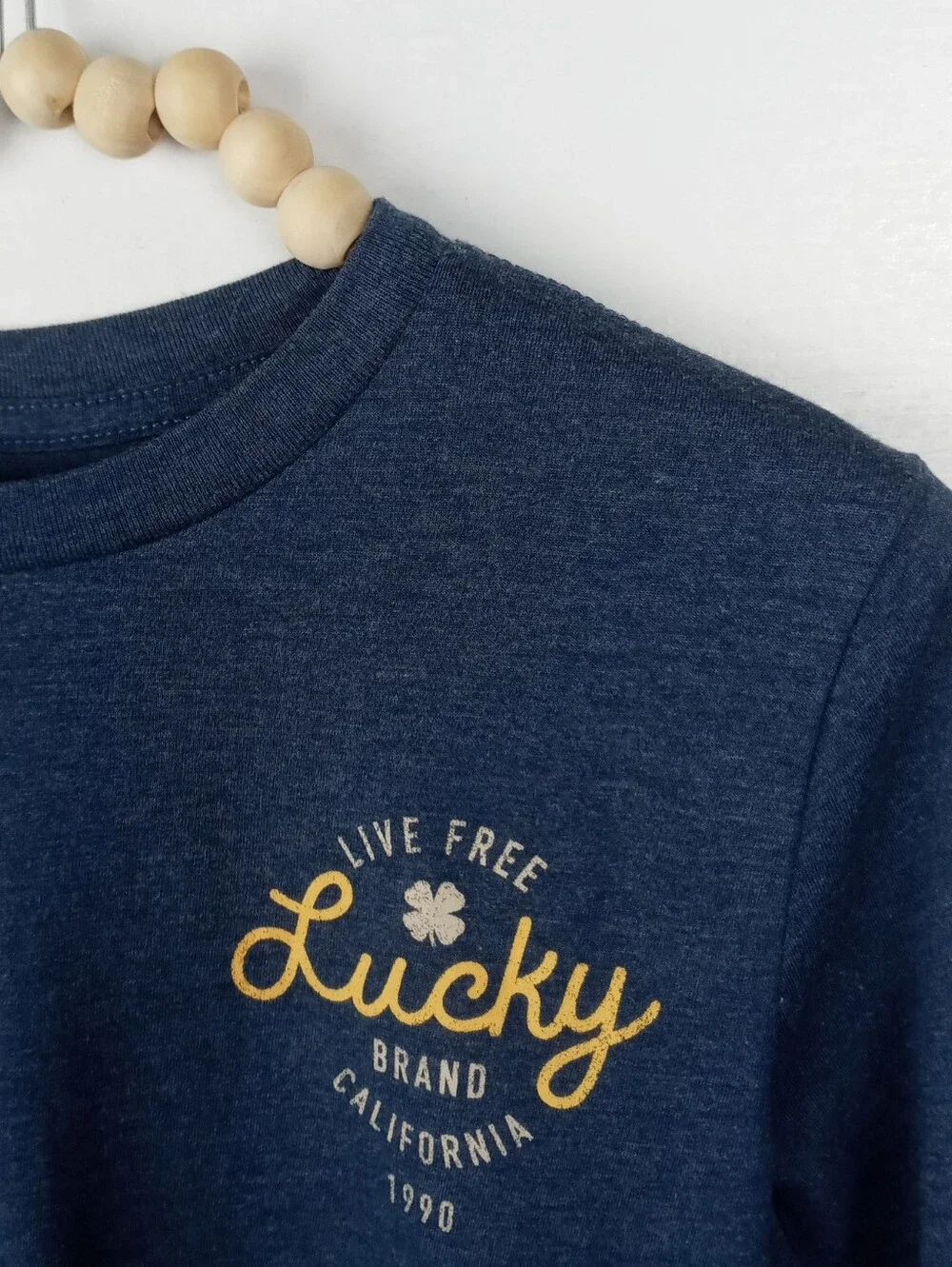 Lucky Brand boys 8 blue flex long sleeve logo design top vintage like design